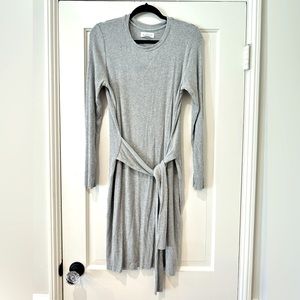 Velvet by Graham & Spencer grey ribbed long sleeve tie waist mini dress